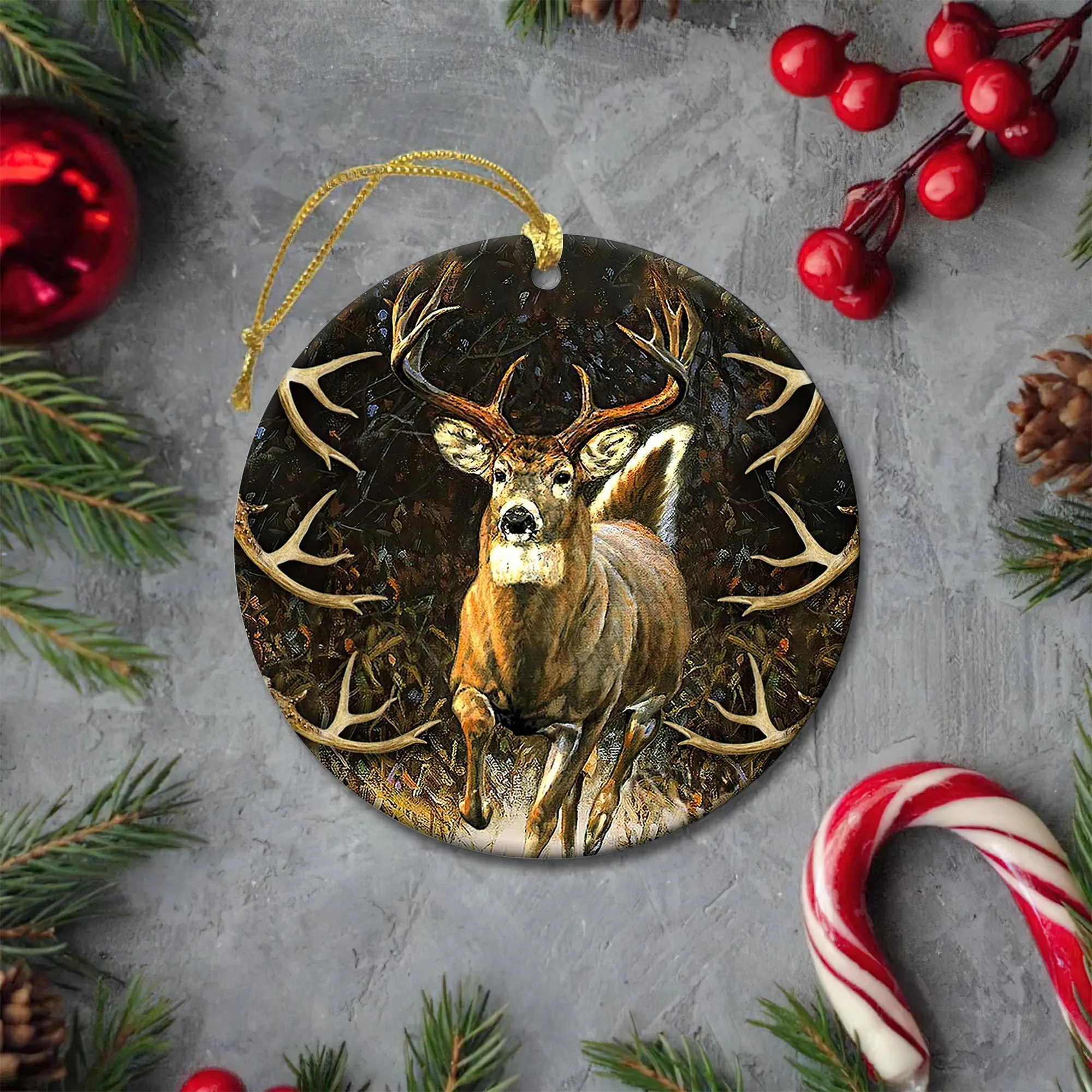 Deer Hunting Circle Ceramic Ornament Christmas Gift