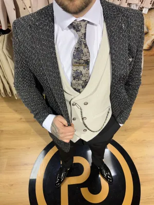 Dobey - Black/Light Beige 3 Piece Suit