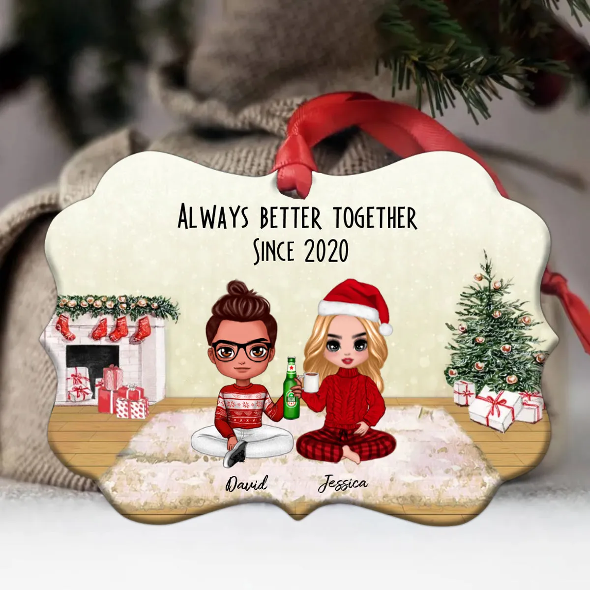 Doll Couple Christmas Gift For Your Sweetheart Personalized Circle Ornament Couple Custom Shaped Ornament Version 2