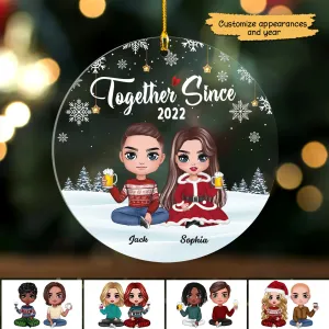 Doll Couple Sitting Christmas Gift For Him For Her Personalized Clear Circle Ornament