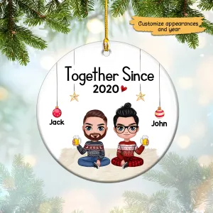 Doll Couple Sitting Christmas Jack & John Circle Ornament