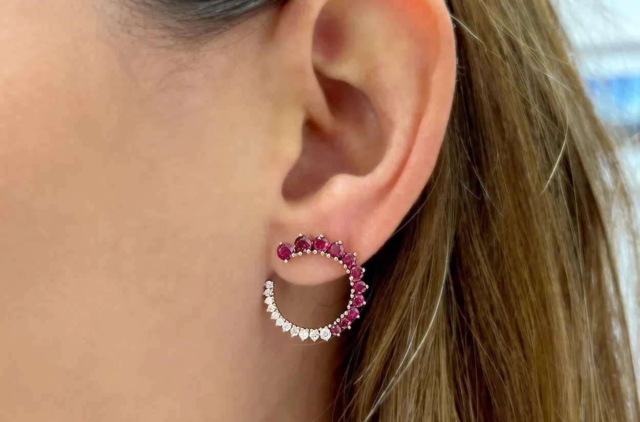 Earrings 18kt Gold Open Circle Gems & Diamonds Studs