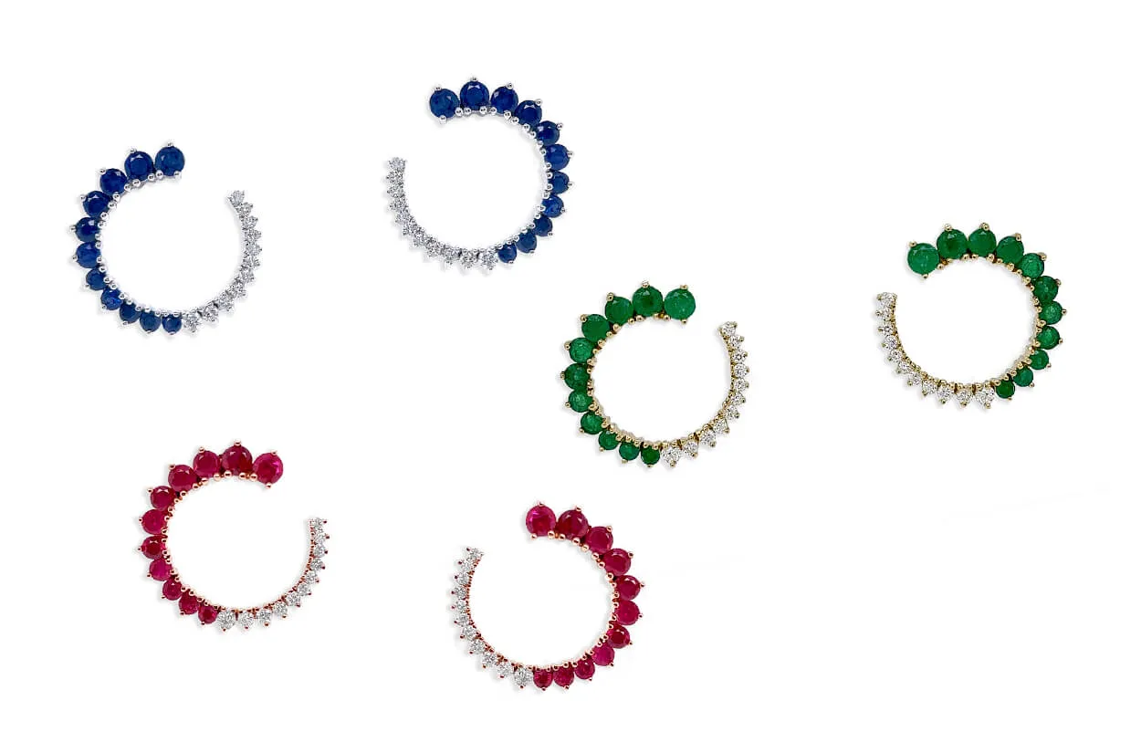 Earrings 18kt Gold Open Circle Gems & Diamonds Studs