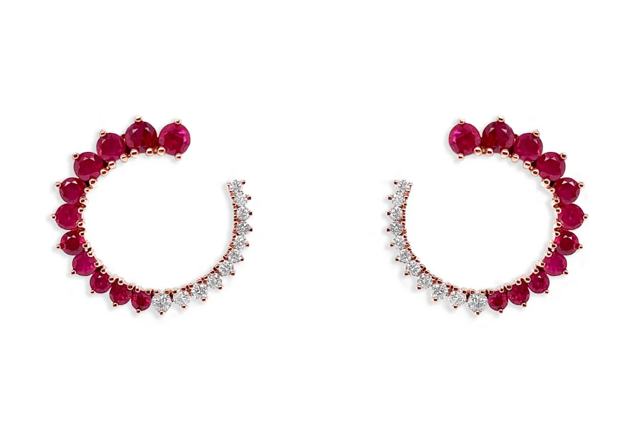 Earrings 18kt Gold Open Circle Gems & Diamonds Studs