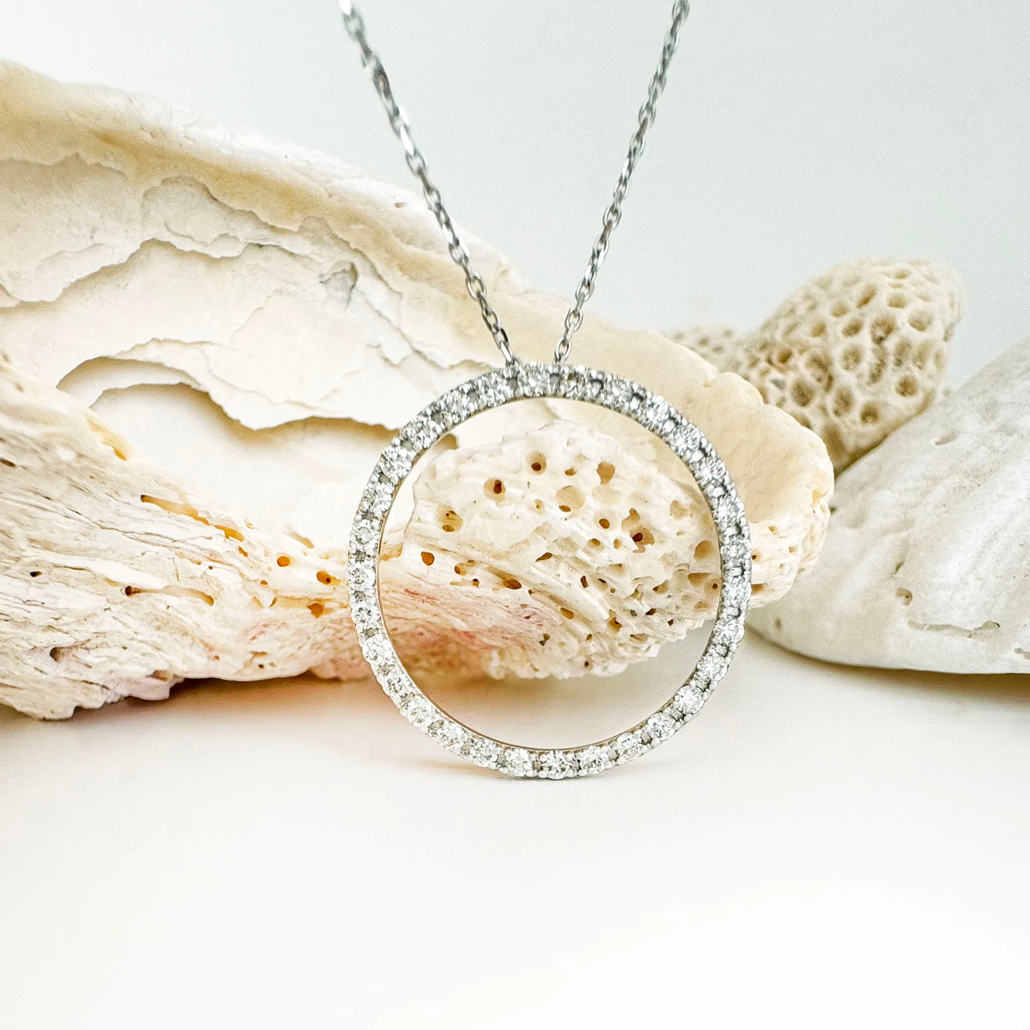 Elegance Defined White Diamond in White Gold Halo Pendant