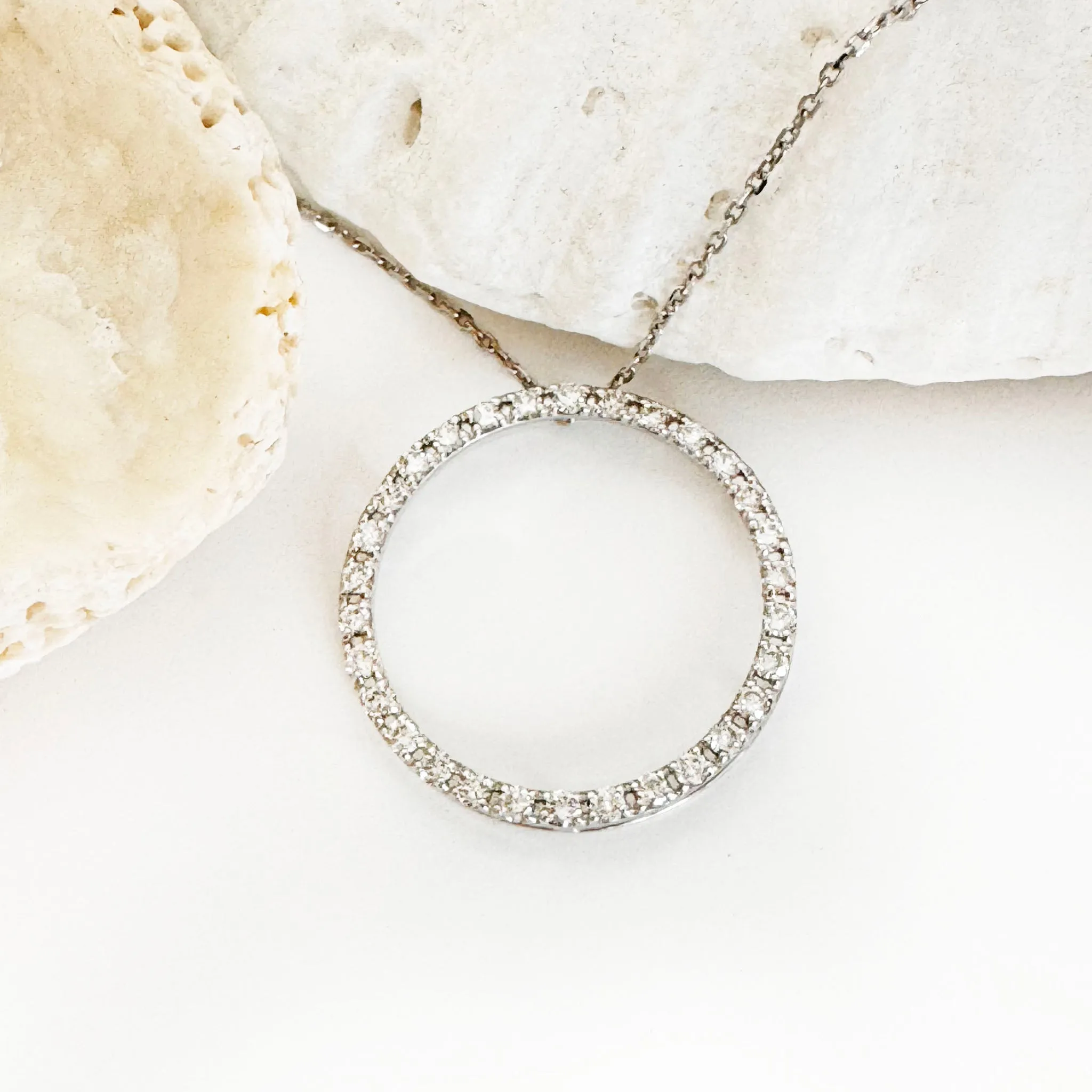 Elegance Defined White Diamond in White Gold Halo Pendant
