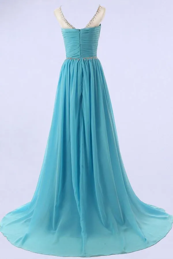 Elegant A-line Scoop Sweep-train Bridesmaid Dress With Beading TY0005