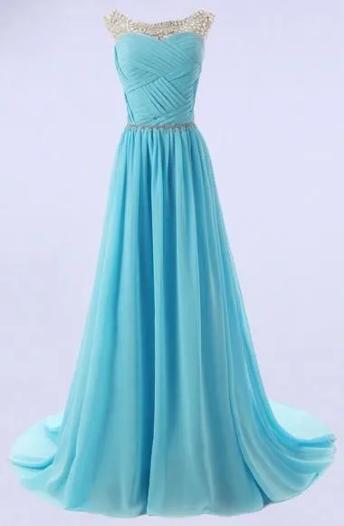 Elegant A-line Scoop Sweep-train Bridesmaid Dress With Beading TY0005