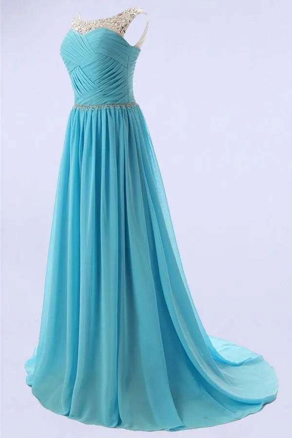 Elegant A-line Scoop Sweep-train Bridesmaid Dress With Beading TY0005