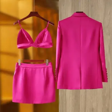 Elegant French Suit Set - Stylish Jacket Vest Skirt for Special Occasions
