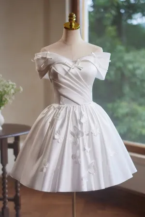 Elegant Satin Butterfly and Bow Appliques Off-The-Shoulder Short Homecoming Dresses