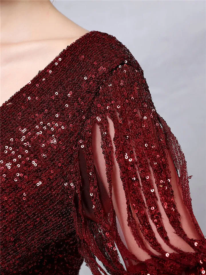 Elegant Sexy Deep-V Design Solid Color Split Decorated Sequins Evening Dresses