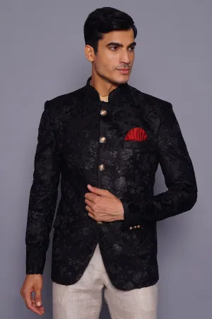 Emroidered Velvet Black Bandhgala