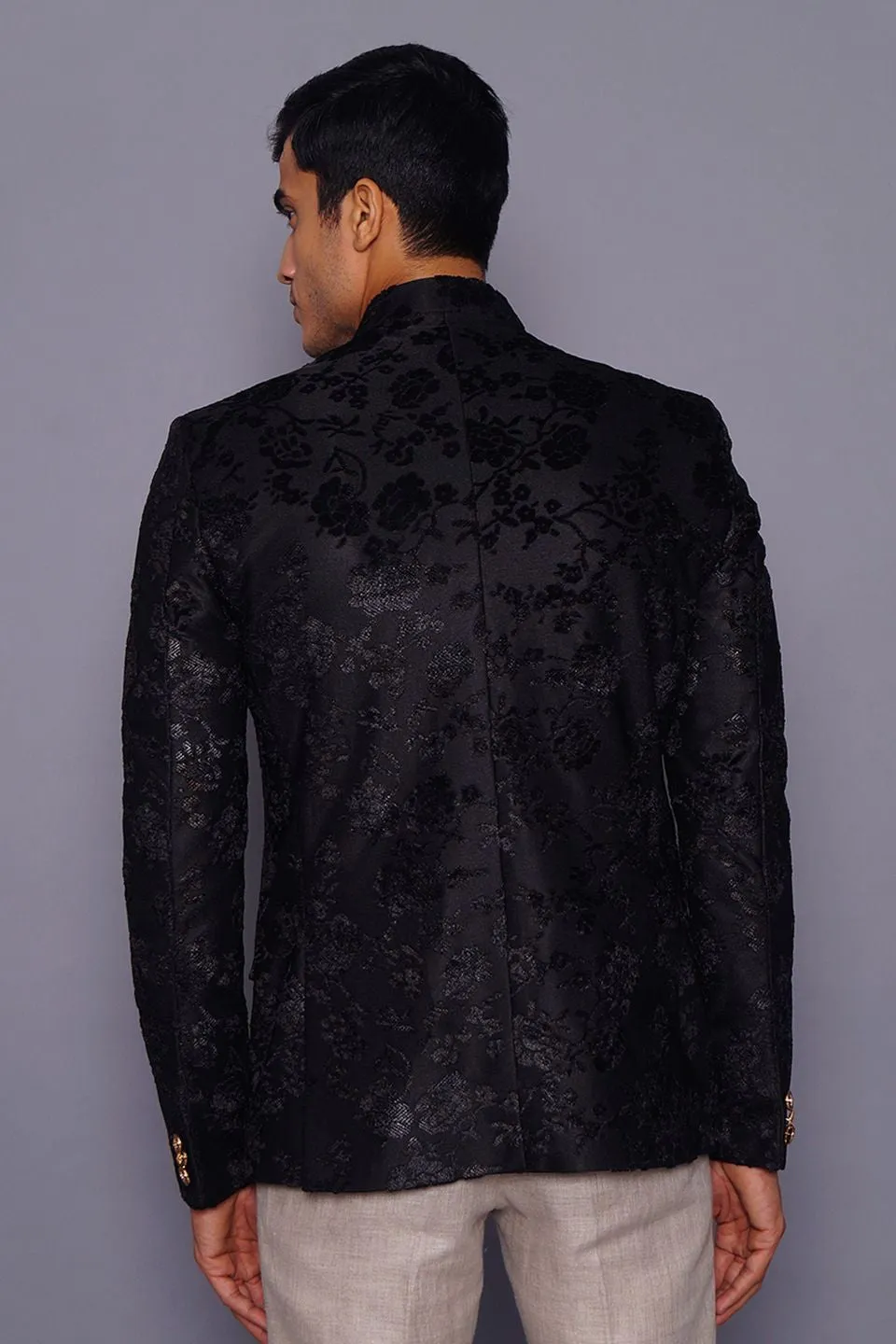 Emroidered Velvet Black Bandhgala