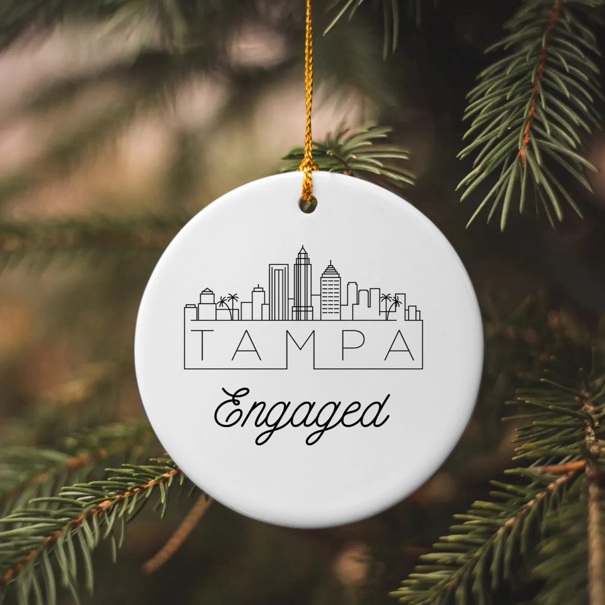Engaged Major City Ceramic Circle Ornament