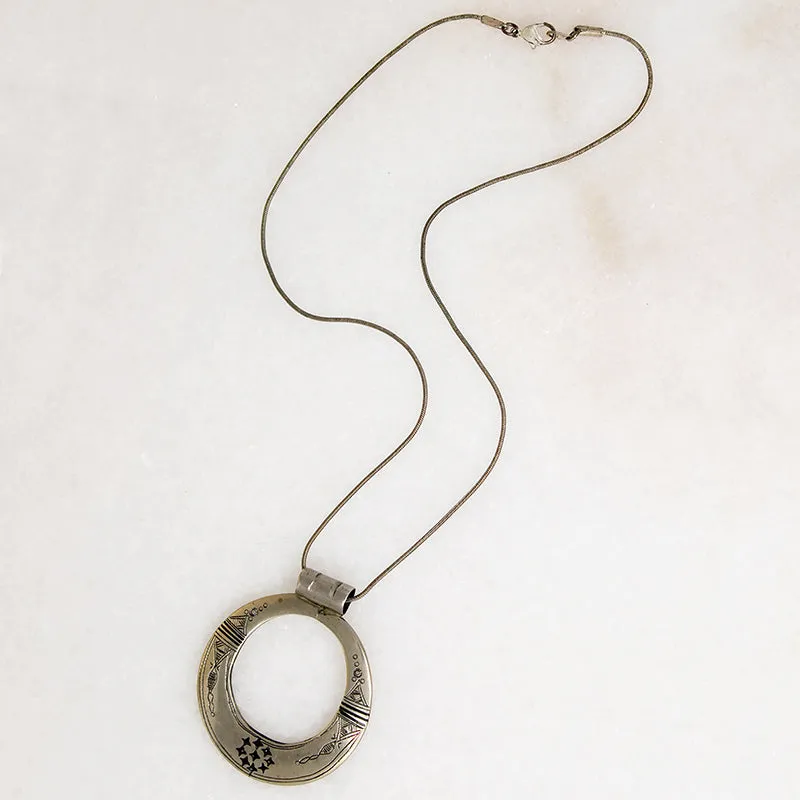 Engraved & Enameled White Brass Pendant
