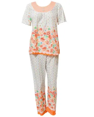 Fancy Orange Flower Printed 2 Pcs Nightdress 25.3 For Women