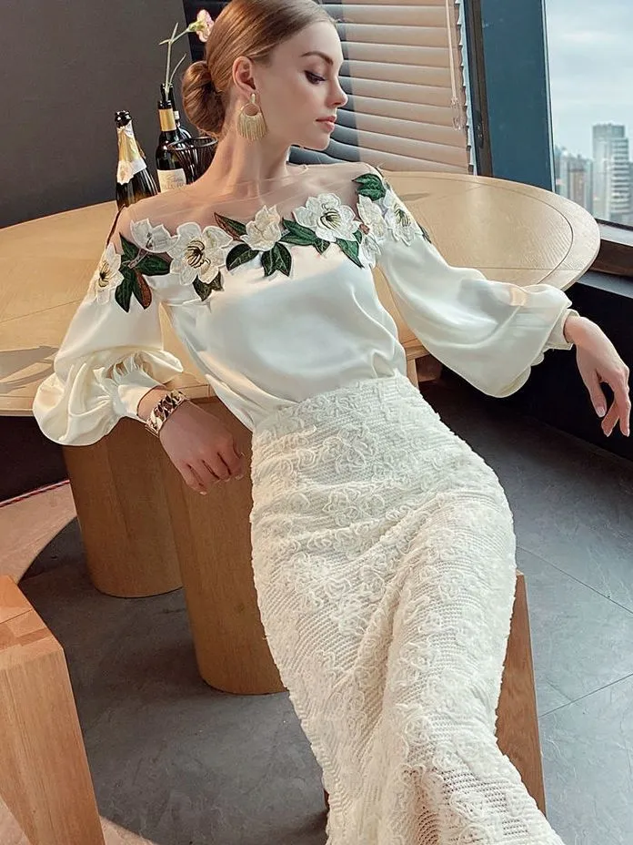 Faux Silk Blouses Loose OL Gauze Glossy Crop Tops