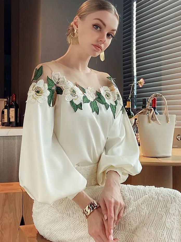 Faux Silk Blouses Loose OL Gauze Glossy Crop Tops