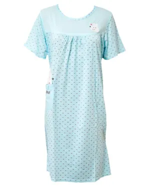Firozi Long Nighty Dotted & Side Pocket 102 -  Women Nightdress