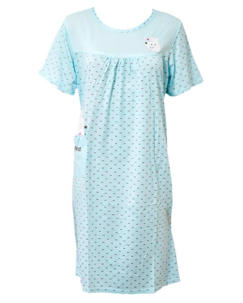 Firozi Long Nighty Dotted & Side Pocket 102 -  Women Nightdress