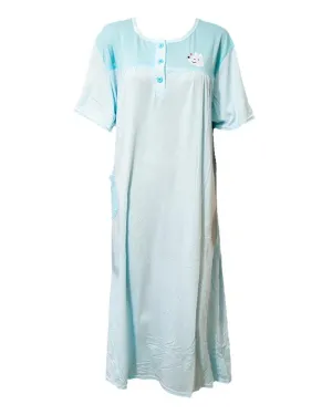 Firozi Long Nighty Plain & Side Pocket 901 -  Women Nightdress