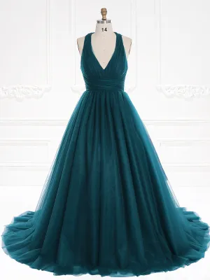 Formal Evening Dresses Elegant Blackless Deep V neck Long Colorful Wedding Dress YEWEN 100090