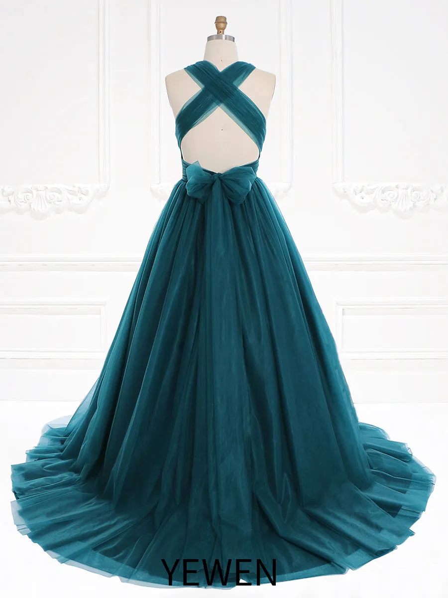Formal Evening Dresses Elegant Blackless Deep V neck Long Colorful Wedding Dress YEWEN 100090