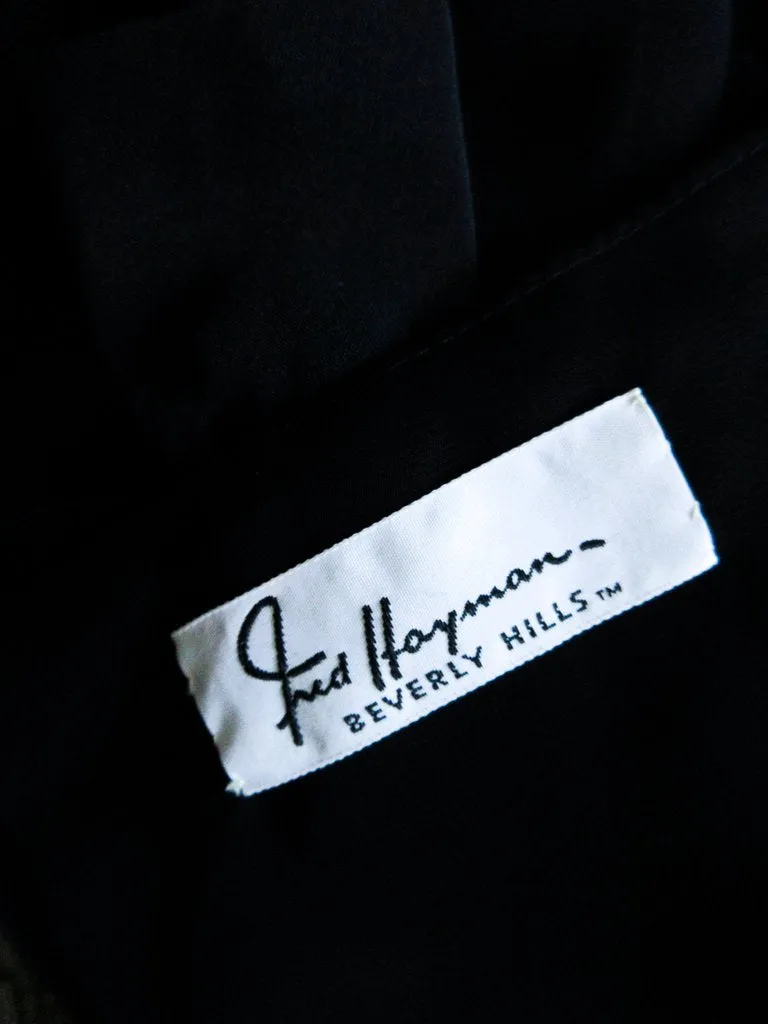 FRED HAYMAN Beverly Hills Black Silk Cocktail Dress Polka Dot Mesh Sleeves 2-4