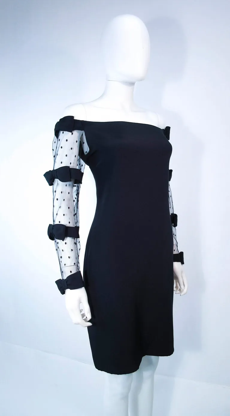 FRED HAYMAN Beverly Hills Black Silk Cocktail Dress Polka Dot Mesh Sleeves 2-4