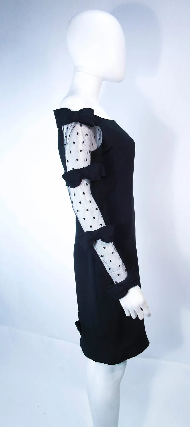FRED HAYMAN Beverly Hills Black Silk Cocktail Dress Polka Dot Mesh Sleeves 2-4