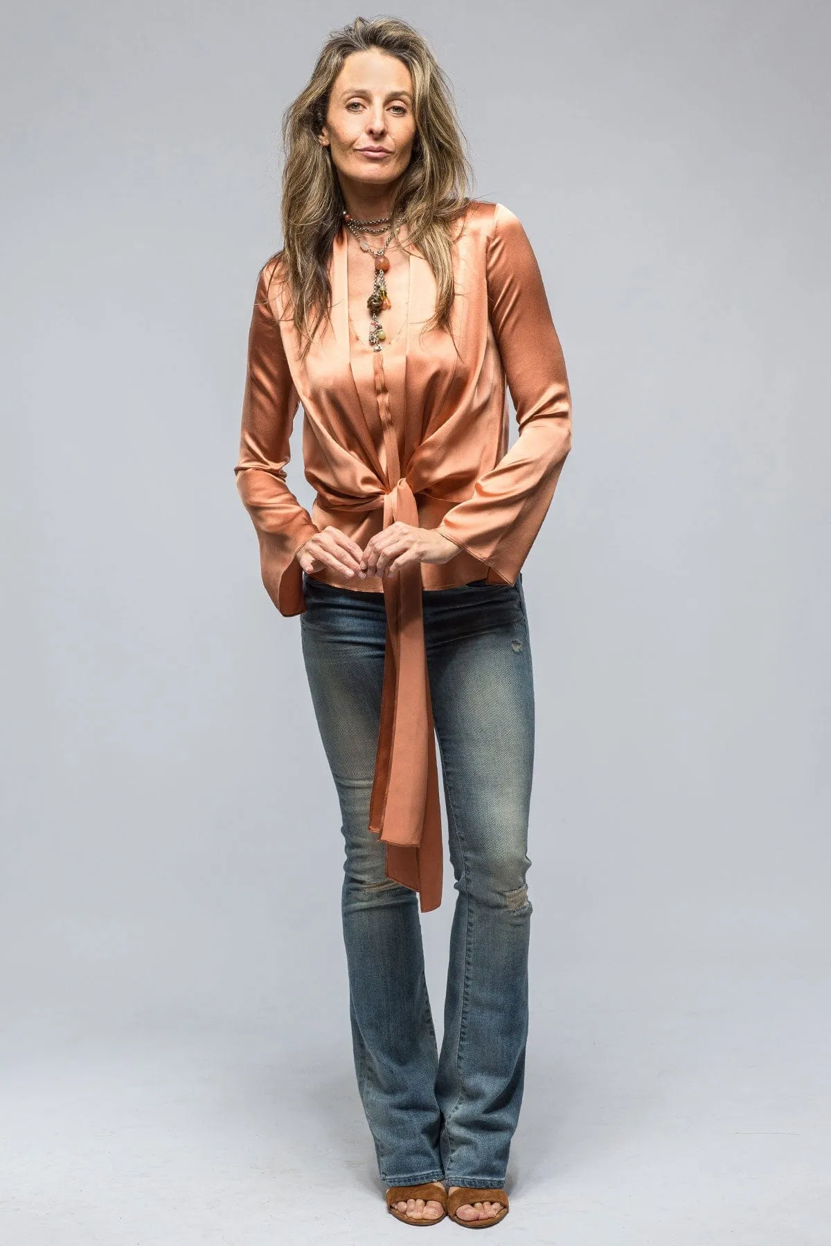 Frontward Wrap Blouse In Terracotta