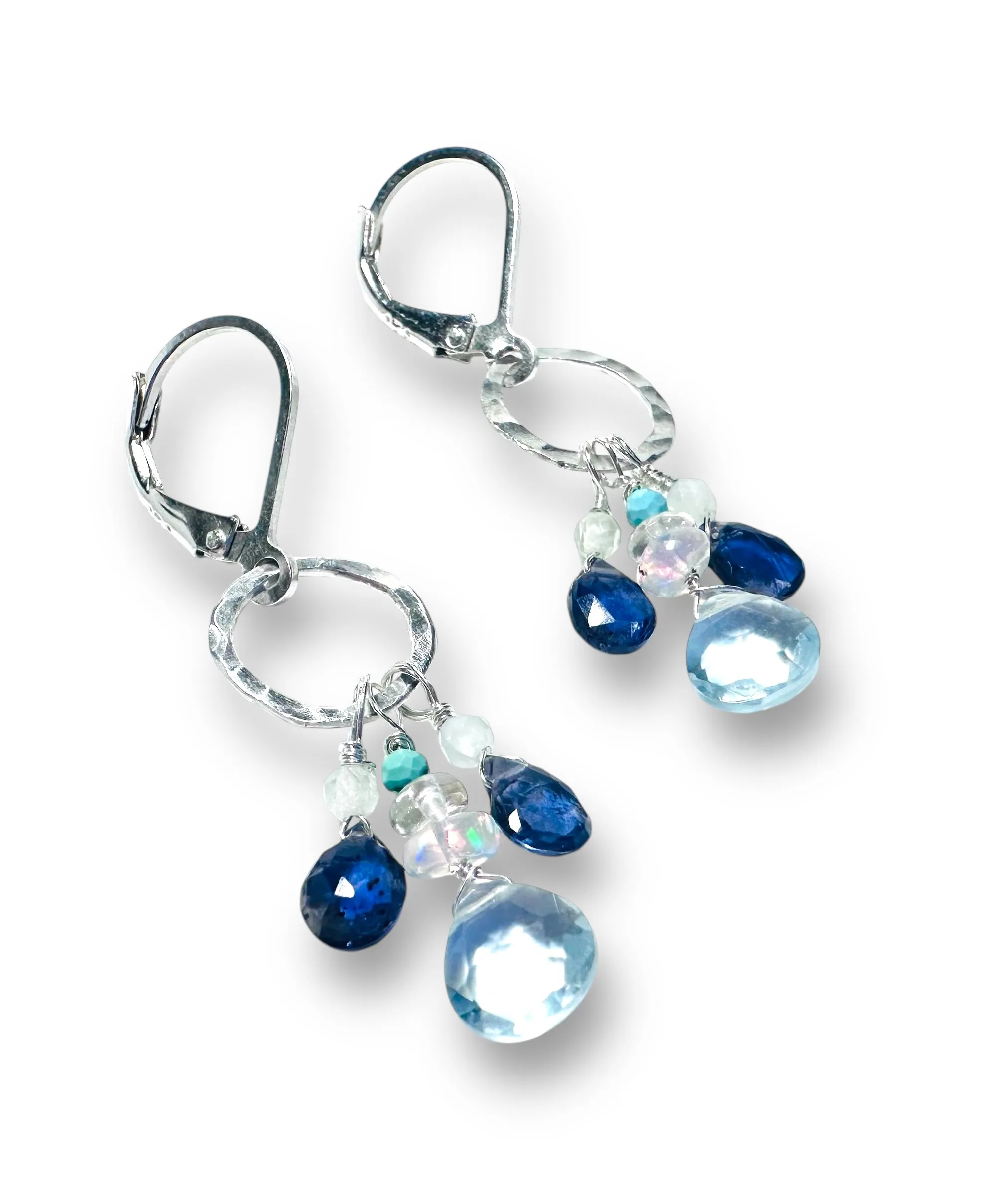 Gemstone Teardrop Silver Circle Earrings