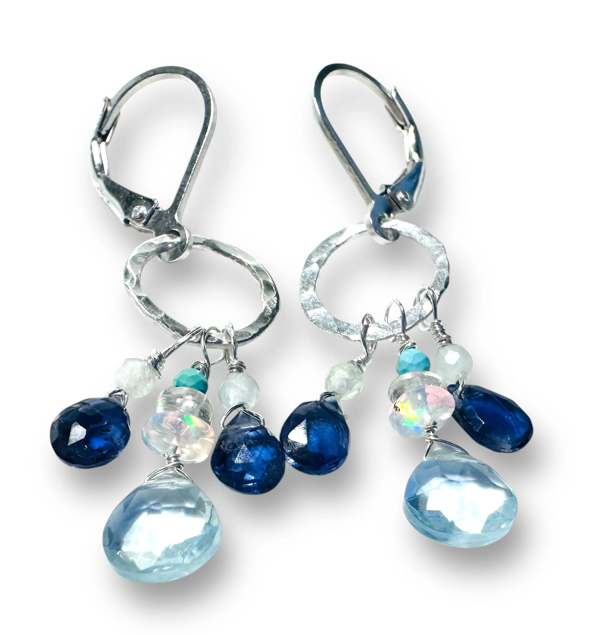 Gemstone Teardrop Silver Circle Earrings