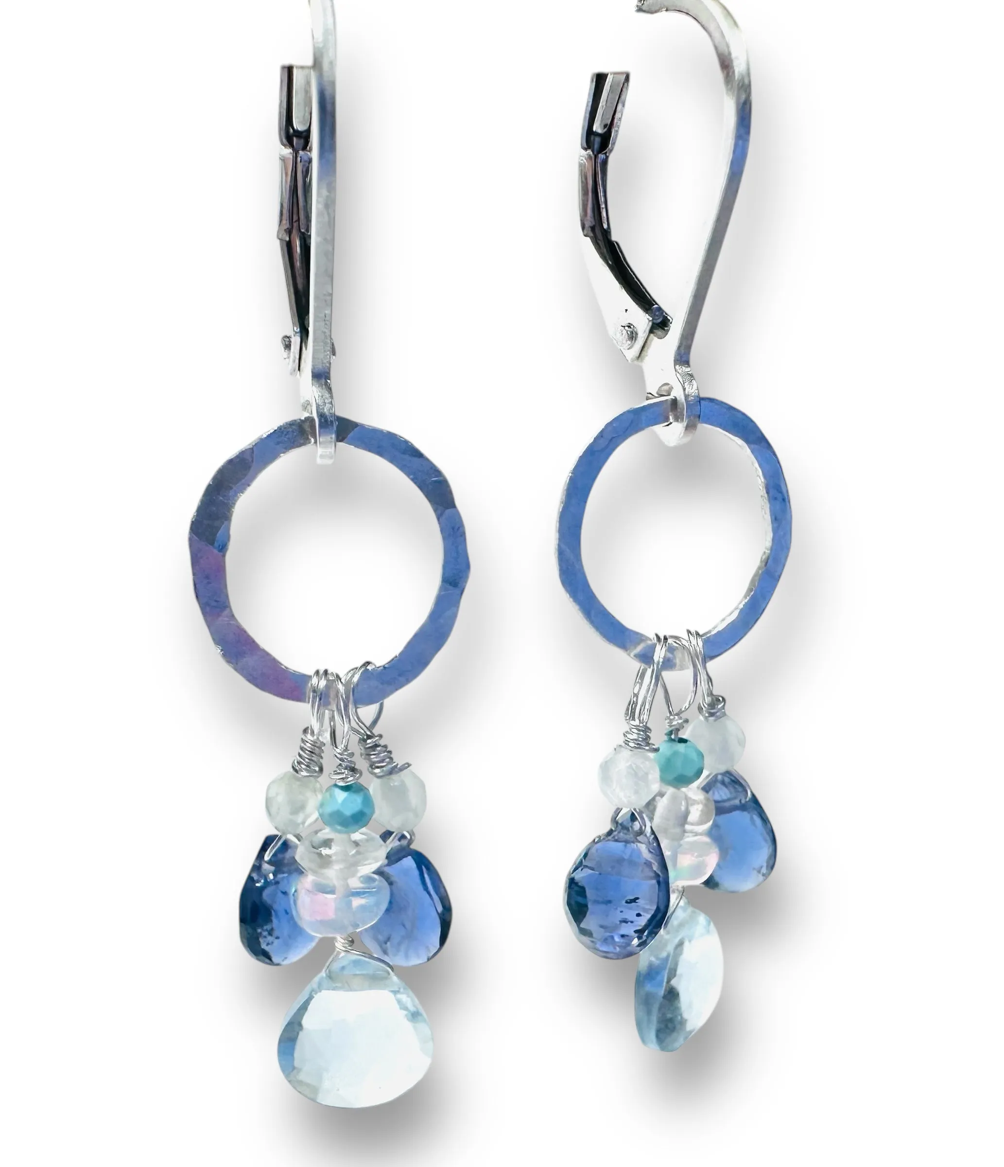 Gemstone Teardrop Silver Circle Earrings
