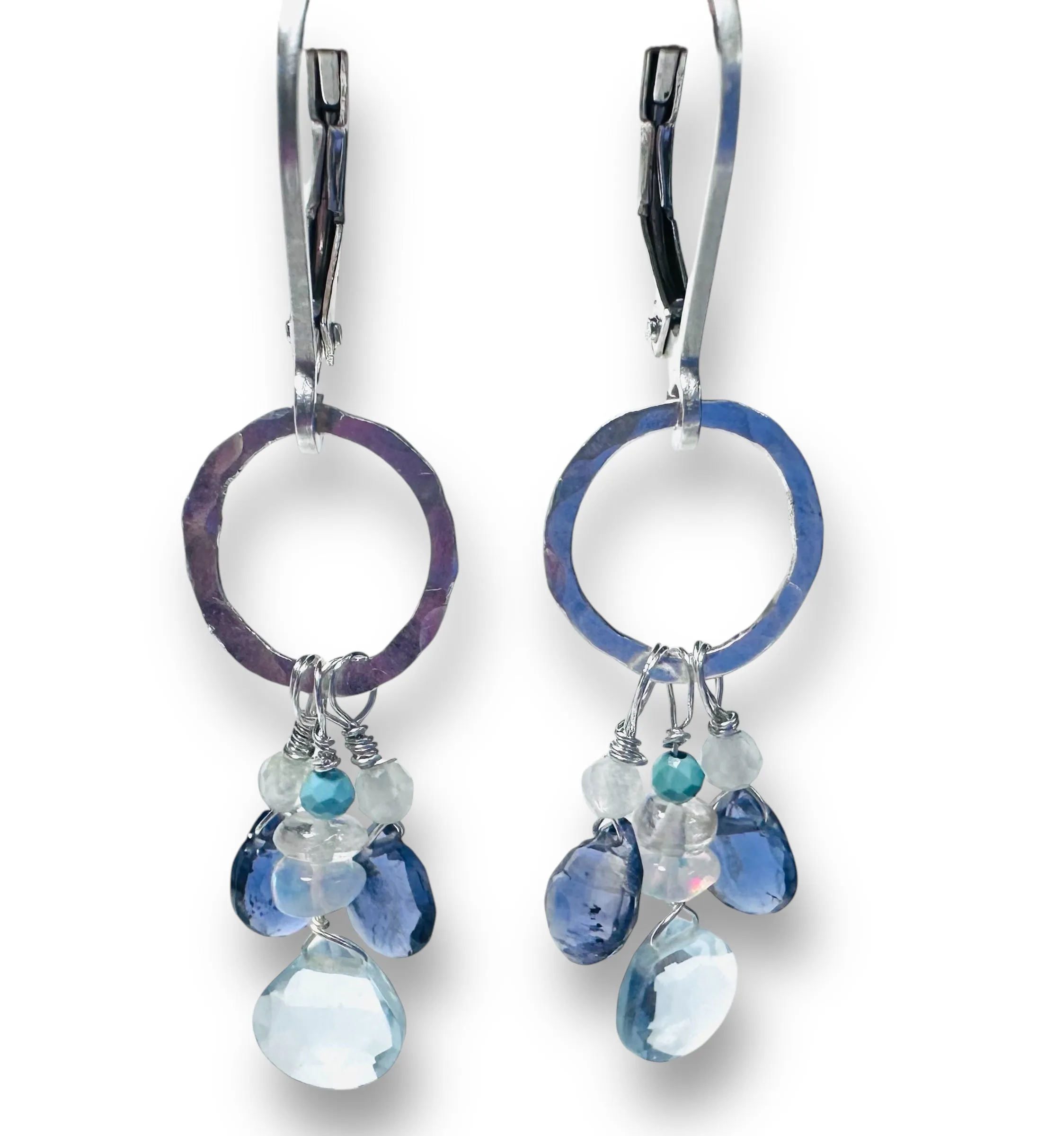 Gemstone Teardrop Silver Circle Earrings
