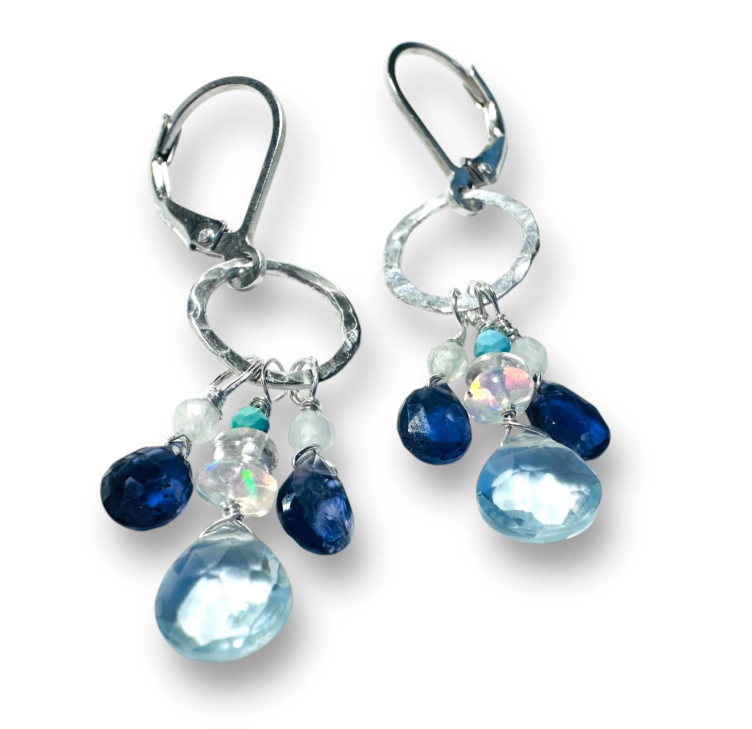 Gemstone Teardrop Silver Circle Earrings