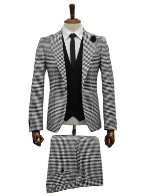 Giovanni Testi 1 Button 3 piece Hounds tooth Suit GT1N V-7009 BLK/WHITE