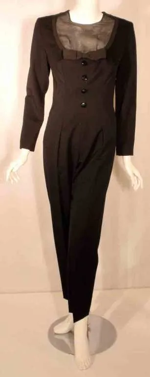 GIVENCHY 1980s Black Wool Tuxedo Inspired Jumpsuit Size 6