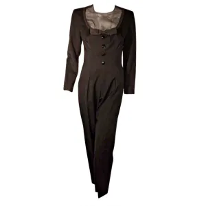GIVENCHY 1980s Black Wool Tuxedo Inspired Jumpsuit Size 6