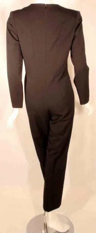 GIVENCHY 1980s Black Wool Tuxedo Inspired Jumpsuit Size 6