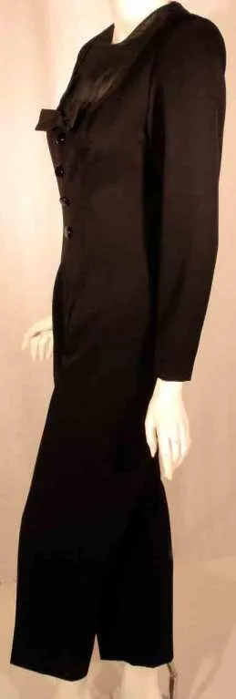 GIVENCHY 1980s Black Wool Tuxedo Inspired Jumpsuit Size 6