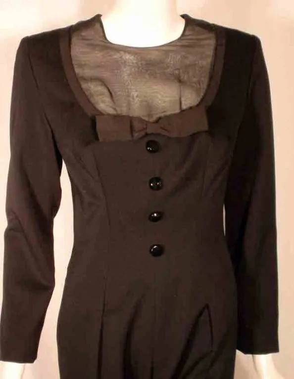 GIVENCHY 1980s Black Wool Tuxedo Inspired Jumpsuit Size 6
