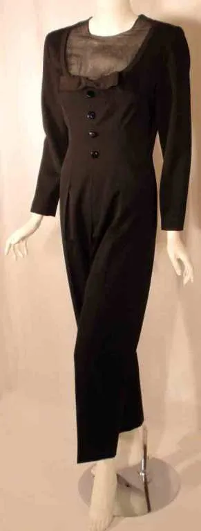 GIVENCHY 1980s Black Wool Tuxedo Inspired Jumpsuit Size 6
