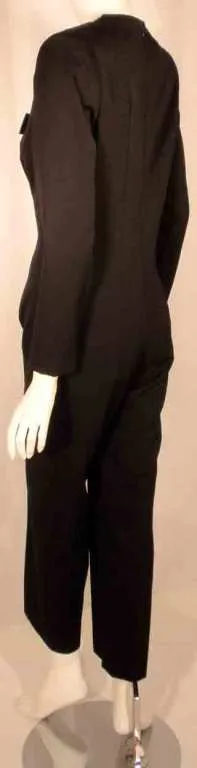 GIVENCHY 1980s Black Wool Tuxedo Inspired Jumpsuit Size 6