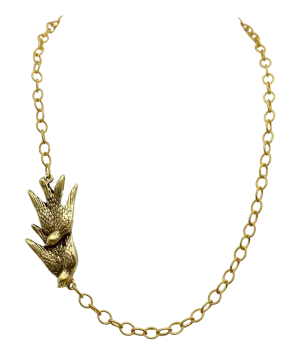Gold Plated 20" Chain with Vintage Double Bird Pendant