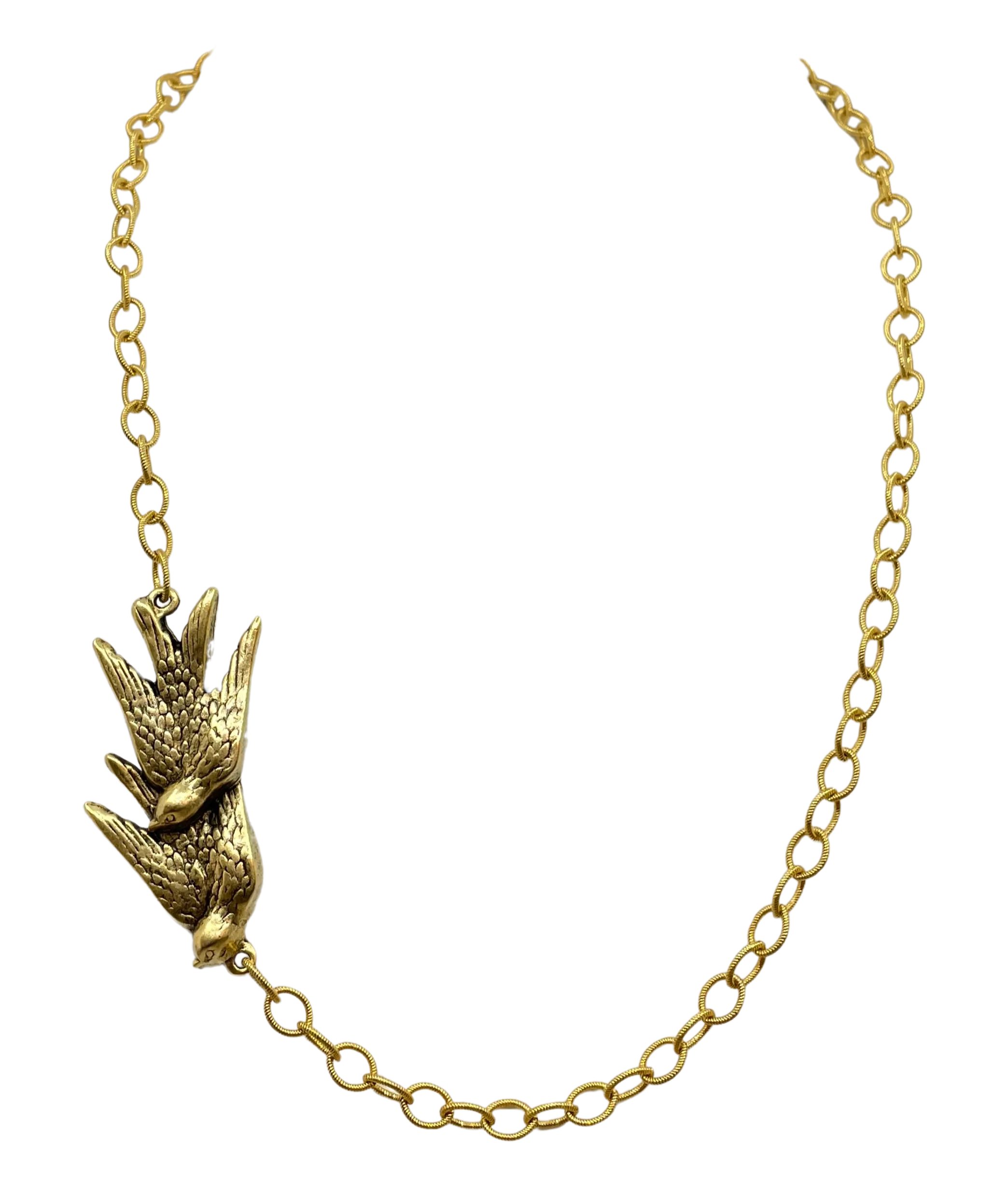 Gold Plated 20" Chain with Vintage Double Bird Pendant