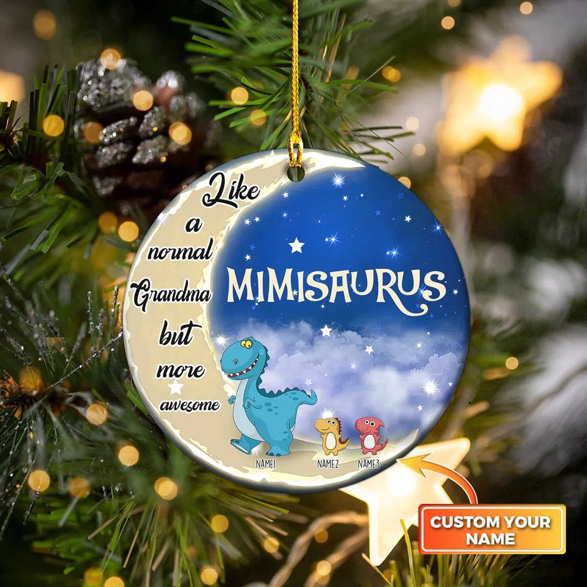 Grandmasaurus And Kids Personalized Circle Ornament Family Custom Shaped Ornament