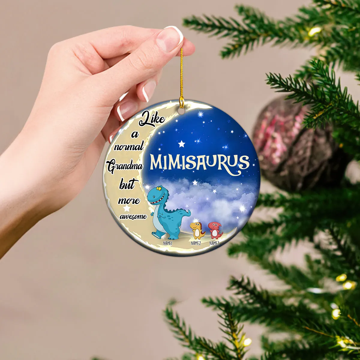 Grandmasaurus And Kids Personalized Circle Ornament Family Custom Shaped Ornament