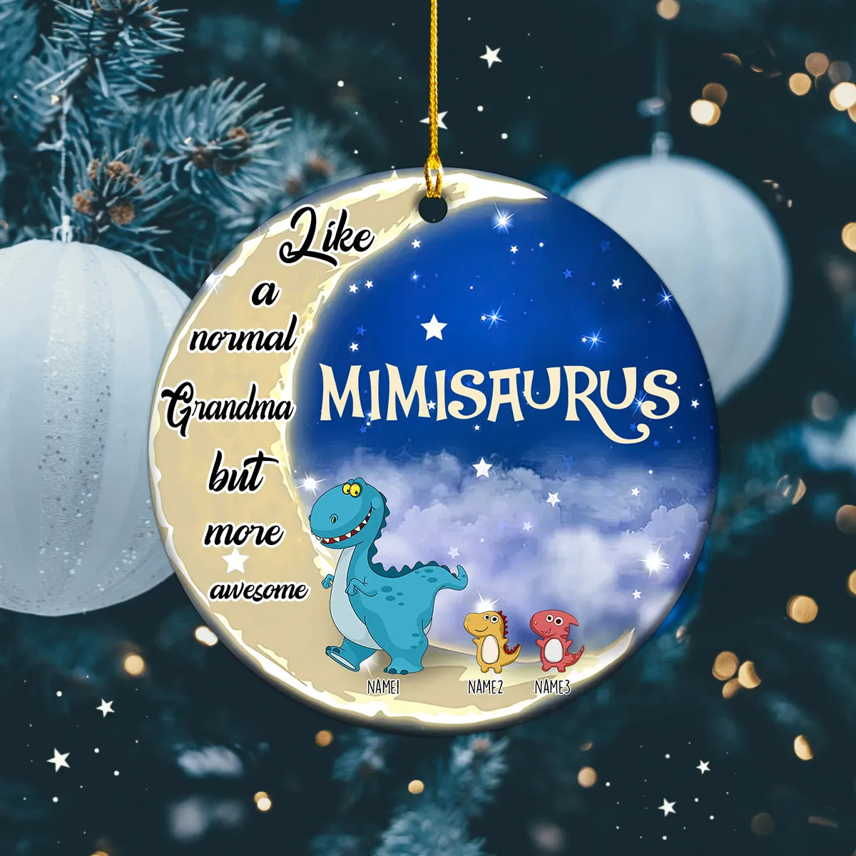 Grandmasaurus And Kids Personalized Circle Ornament Family Custom Shaped Ornament